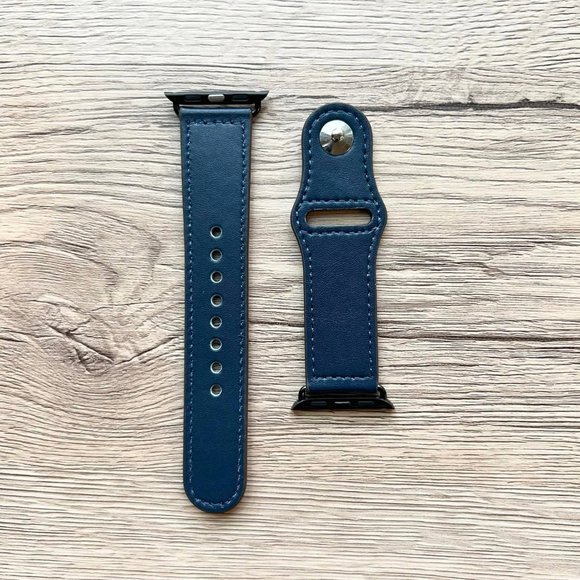 NEW NAVY Genuine Leather Band For Apple Watch - Picture 2 of 4